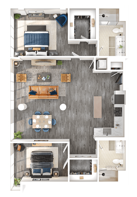 Floor plan for 2 beds, 2 baths, 1252 sqft